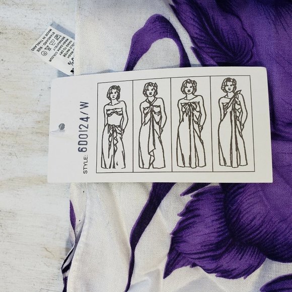 SARONG purple white Floral Fringed Swim Cover Up Rayon - Picture 3 of 3